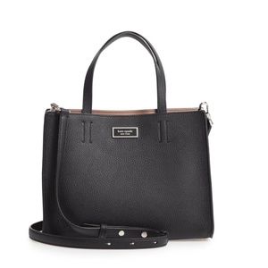Kate Spade Sam Medium Black Leather Satchel with Pouch #PXRUA 173